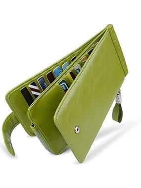 Green RFID Wallet Large Bifold Multi Card Organizer Women